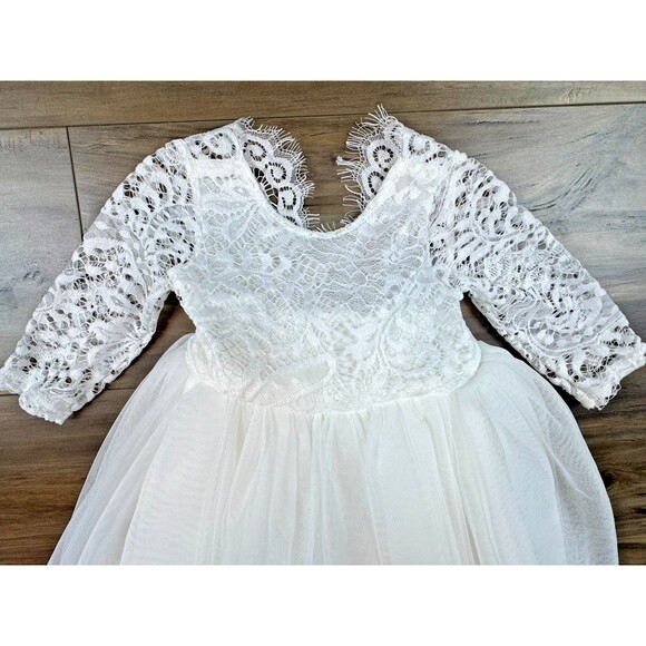 2Bunnies Girl's Long Sleeve Lace Top Tulle Maxi Dress, White, 12months NWT - Picture 2 of 7